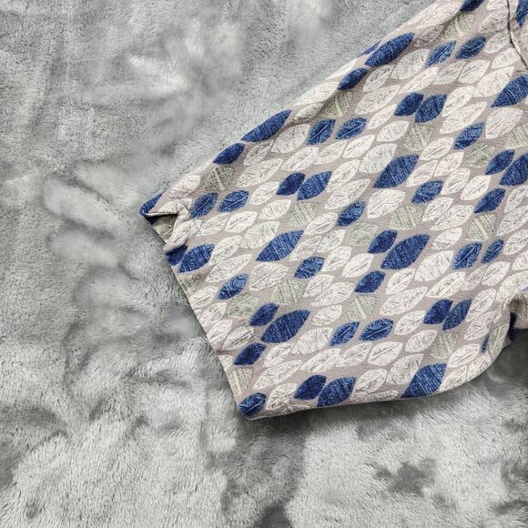 Vintage Columbia Shirt Mens M Blue Gray Flax Blend Leave Print Short Sleeves - Picture 5 of 10